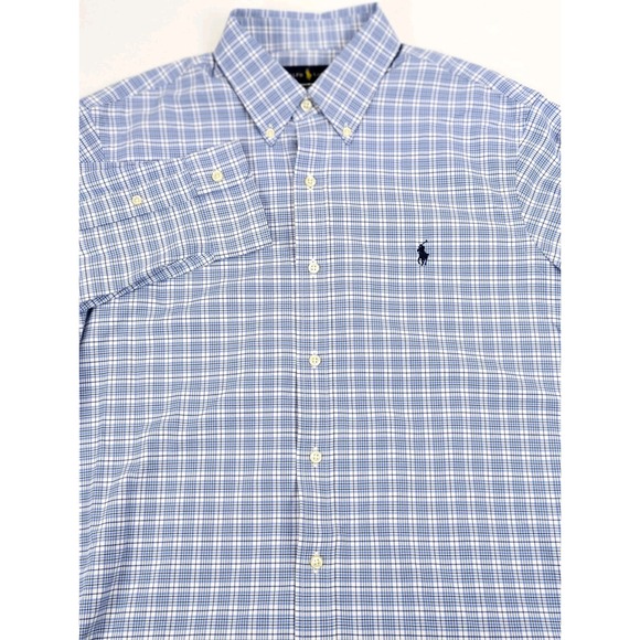 Ralph Lauren Shirt Mens LG Blue Plaid Classic Fit Performance Button Down - Picture 4 of 11